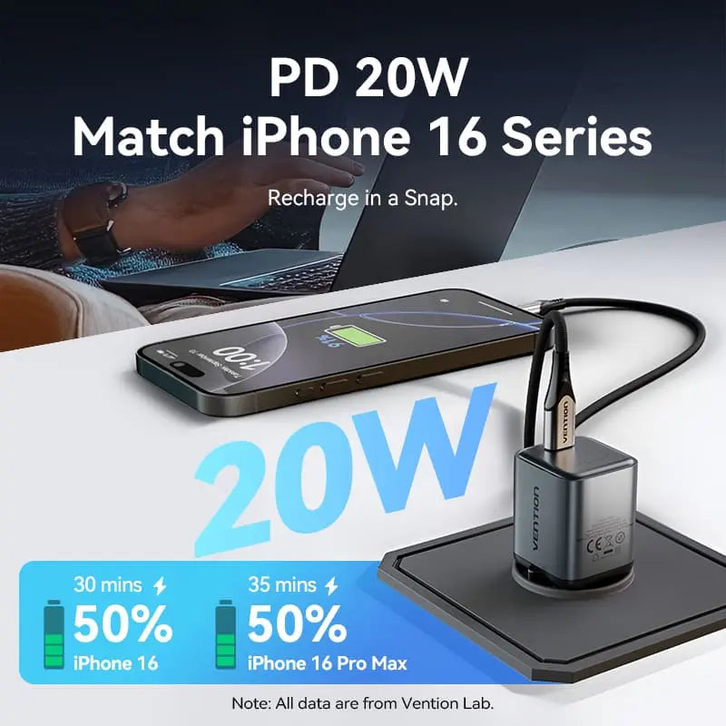 Vention 1-Port USB-C GaN Charger 20W EU-Plug - Vention