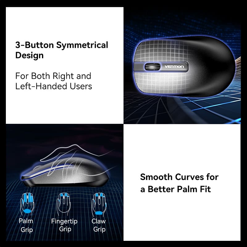 Vention 3-Button Wireless Computer Mouse with USB Receiver Black - Vention