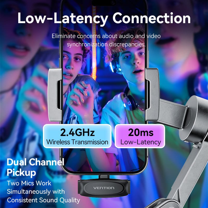 Vention USB-C 2-Pack Wireless Lavalier Microphone Black Type - Vention