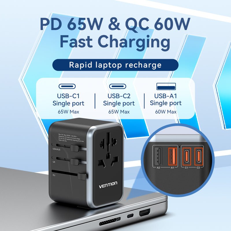 Vention 4-Port USB (C+C+A+A) GaN Universal Travel Adapter (65W/65W/60W/5W) - Vention