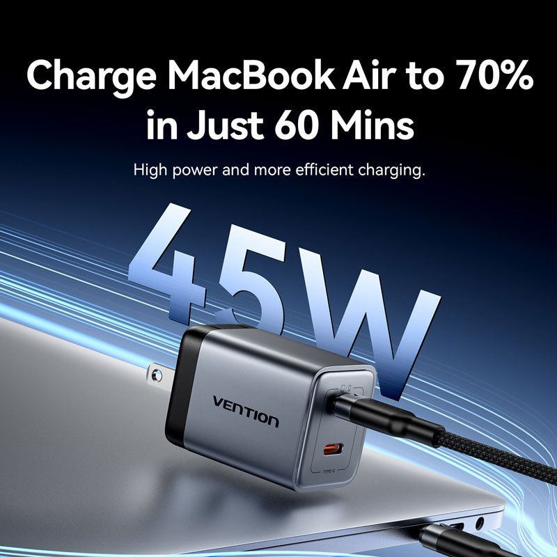 Vention 2-Port USB (C + C) GaN Charger (45W/45W) US-Plug Gray - Vention