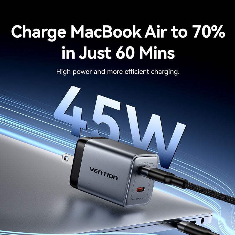 Vention 2-Port USB (C + C) GaN Charger (45W/45W) US-Plug Gray