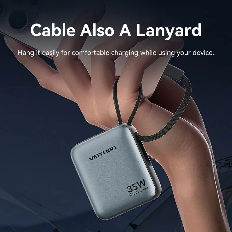 Vention 10000mAh Mini Power Bank (USB-C + USB-C/Lightning) with Built-in USB-C and Lightning Cables 35W Gray - Vention