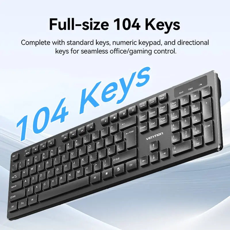 Vention Wireless Full-Sized Keyboard and Mouse Combo with Mouse Pad Black Slim Type - US English Layout - Vention