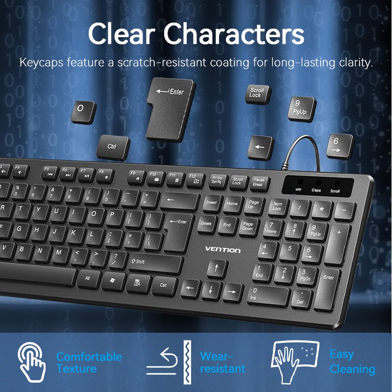 Vention USB Wired Full-Sized Keyboard and Mouse Combo Black Slim Type - US English Layout - Vention