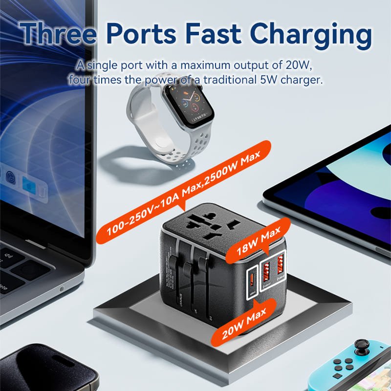 Vention 3-Port USB (C+A+A) Universal Travel Adapter (20W/18W/18W) - Vention