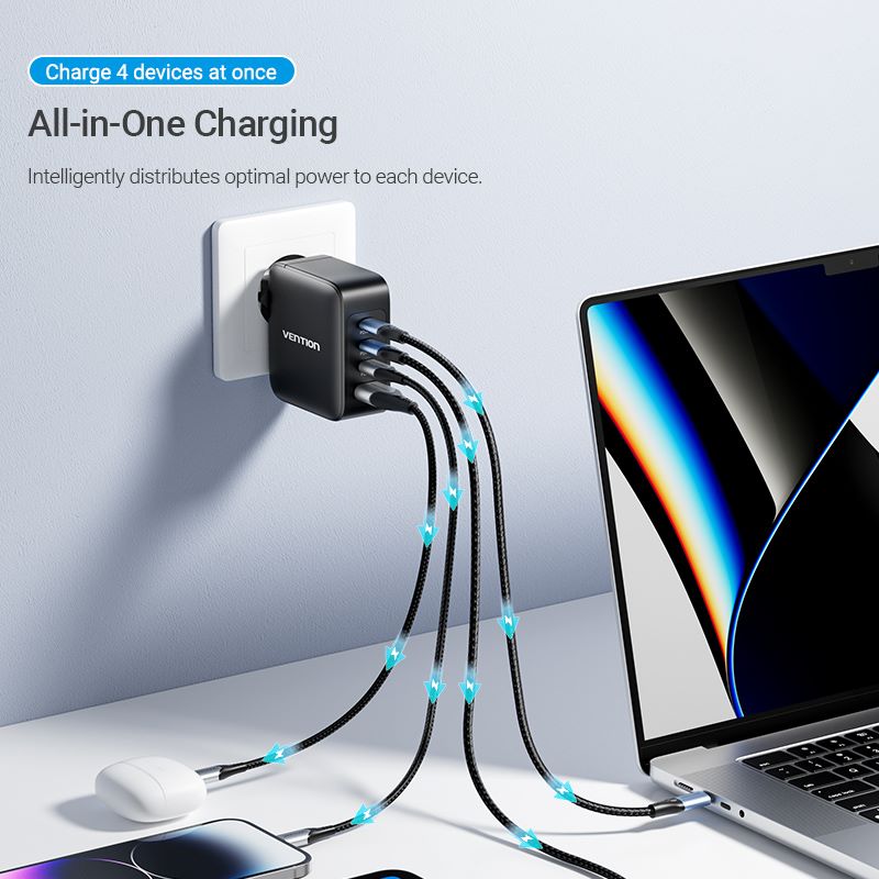 Vention 4 Portlu USB (C + C + C + A) GaN Şarj Kiti (140W/140W/30W/30W) AB Fişi