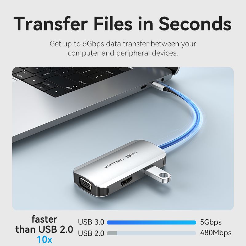 USB-C to HDMI/VGA/USB 3.0/PD Docking Station 0.15M Gray Aluminum Alloy Type