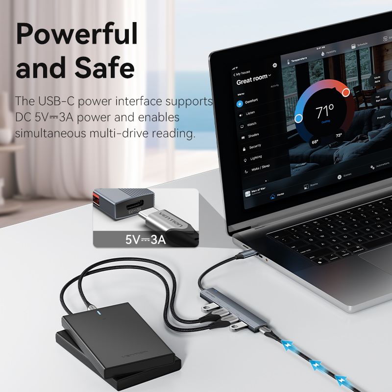 USB-C to USB 3.2 Gen 2 Type-A x 4 Mini Hub with USB-C Power Supply Port 0.15/0.25M Gray Aluminum Alloy Type