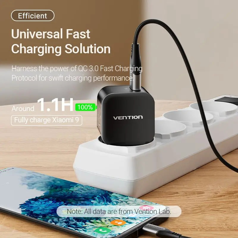 Vention 1-Port USB Wall Charger (18W) EU-Plug Black - Vention
