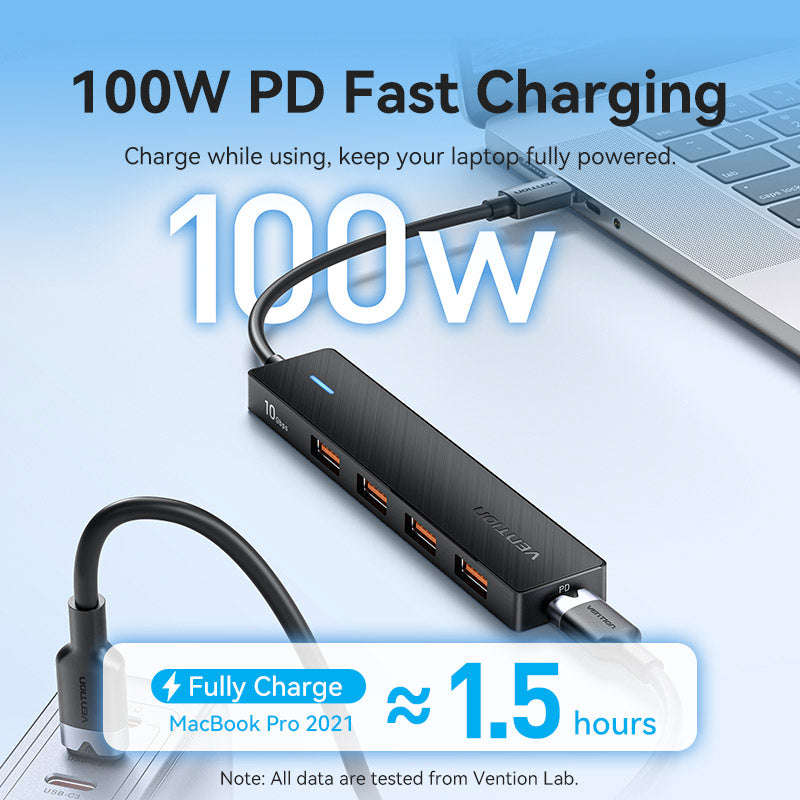 Vention USB-C - USB 3.2 Gen 2 Tip-A x 4/PD 10G Hub 0,15M Siyah