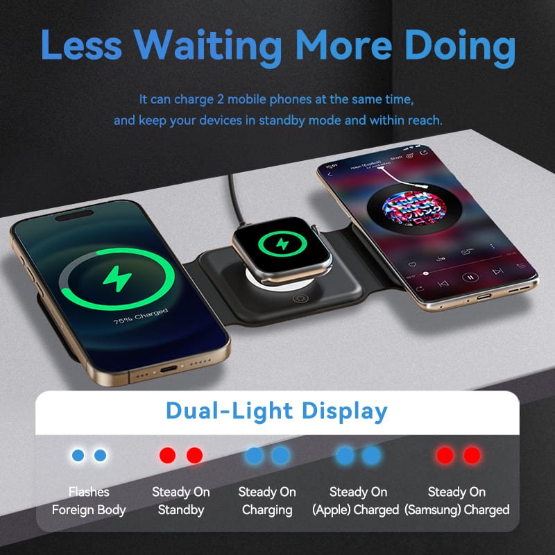 Vention 3-in-1 15W Wireless Charging Pad with MagSafe and LED Night Light Black - Vention
