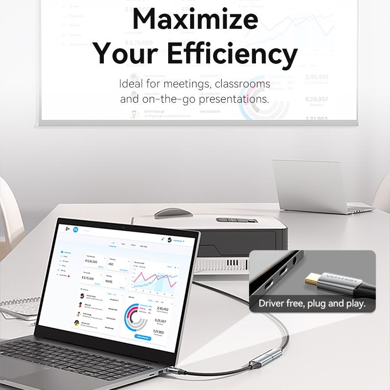 Vention Cotton Braided USB-C to HDMI™ 4K Converter 0.25M Black Zinc Alloy Type