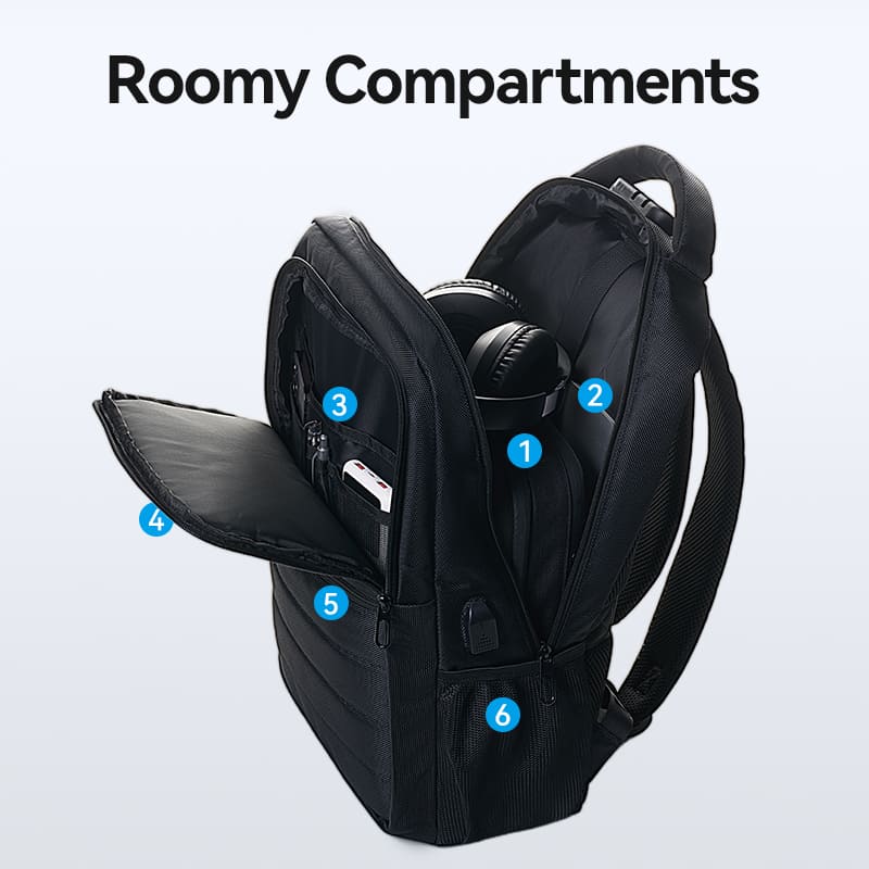 Water-Repellent Anti-Theft Laptop Backpack (45cm x 30cm x 15cm) with USB Charging Port and Lock Black
