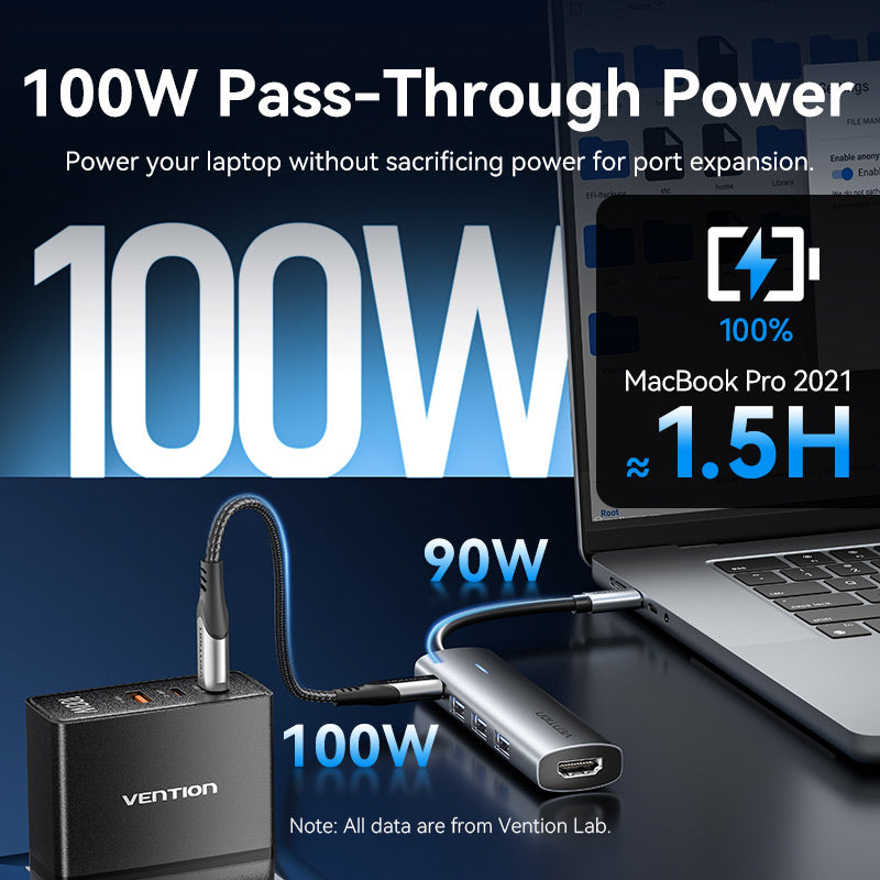 <tc>Vention</tc> USB-C 转 HDMI/USB 3.0*3/PD 扩展坞 0.15M 灰色铝合金型