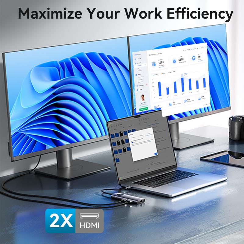 USB-C to HDMI x 2/USB 3.0 x 2/USB 2.0/RJ45/SD/TF/PD MST Docking Station