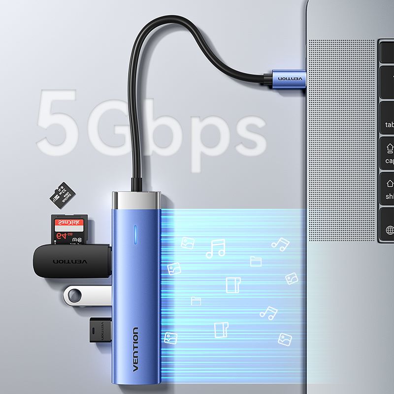USB-C to HDMI/USB 3.0 x 3/PD Docking Station 0.15M Blue Aluminum Alloy Type