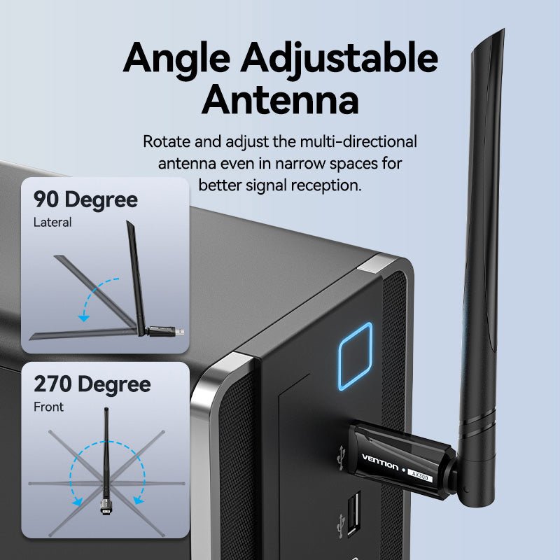 Vention AX300 USB Wi-Fi Single Band Adapter With High Gain Antenna Black - Vention
