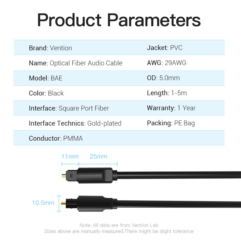 Vention Optical Fiber Audio Cable Black