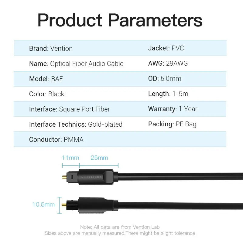 Vention Optical Fiber Audio Cable Black - Vention