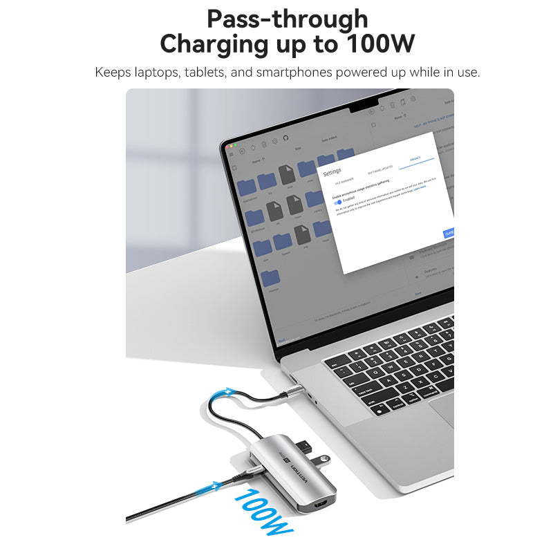 USB-C to HDMI/USB 3.0 x3/RJ45/PD Docking Station 0.15M Gray Aluminum Alloy Type