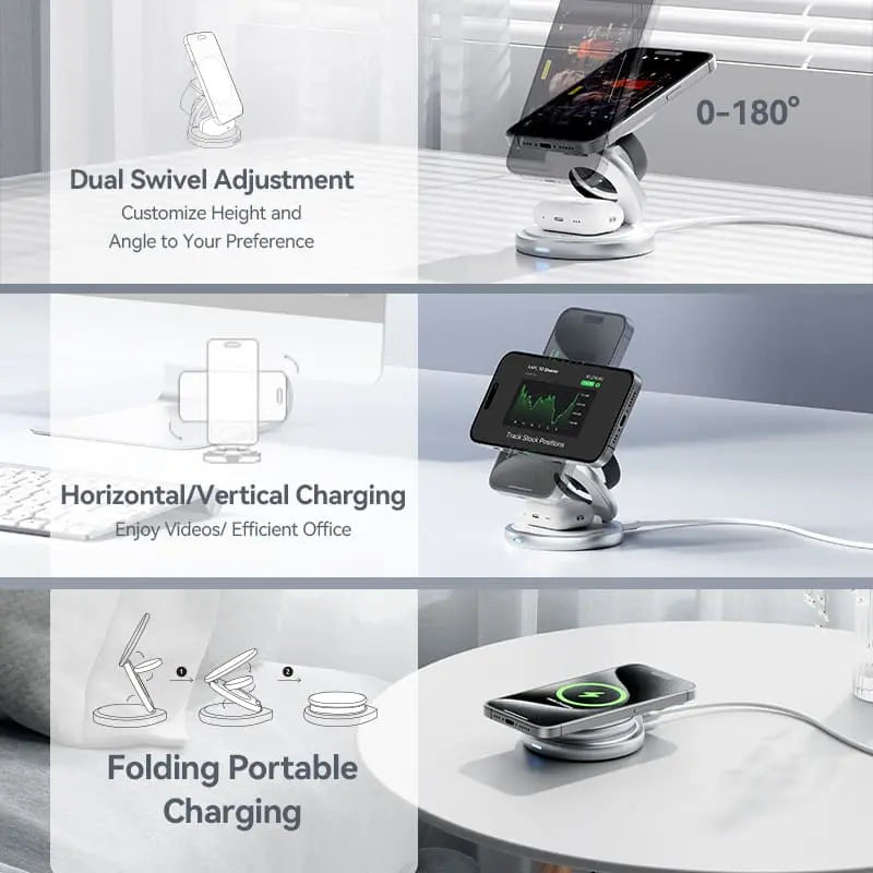 Vention 3-in-1 15W Wireless Charger Stand with MagSafe Silver - Vention