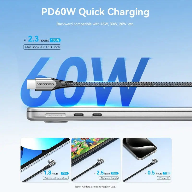 Vention USB 2.0 Type-C Male to Type-C Male Right Angle 3A Cable Aluminum Alloy Type - Vention