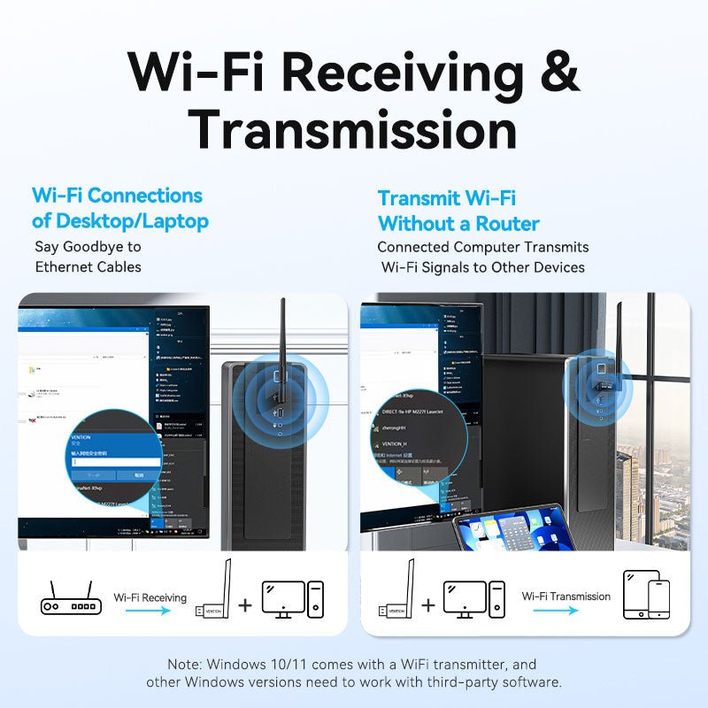 Vention AX300 USB Wi-Fi Single Band Adapter With High Gain Antenna Black - Vention