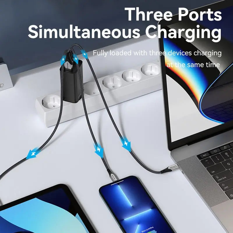 Vention 3-Port USB(C+C+A) GaN Charger(65W/30W/30W) EU-Plug - Vention