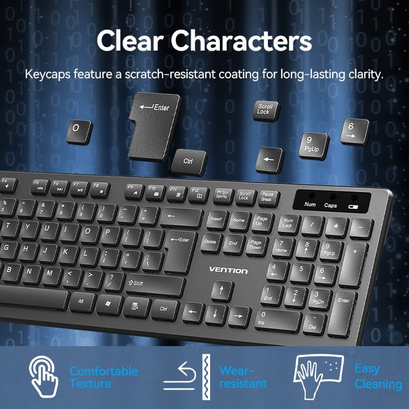 Vention Wireless Full-Sized Keyboard and Mouse Combo with Mouse Pad Black Slim Type - US English Layout - Vention