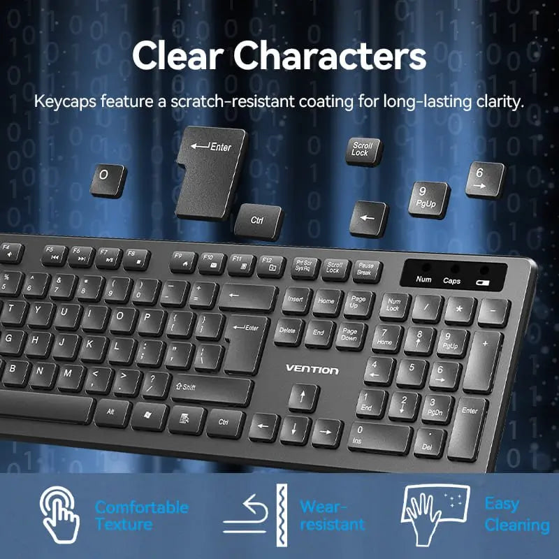 Vention Wireless Full-Sized Keyboard and Mouse Combo with Mouse Pad Black Slim Type - US English Layout - Vention