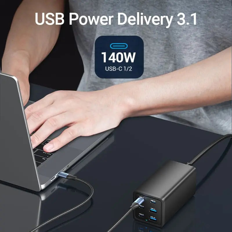 Vention 6-Port USB (C+C+C+C +A+A) Desktop GaN Charger (140W/140W/45W/20W/18W/18W) Plug - Vention