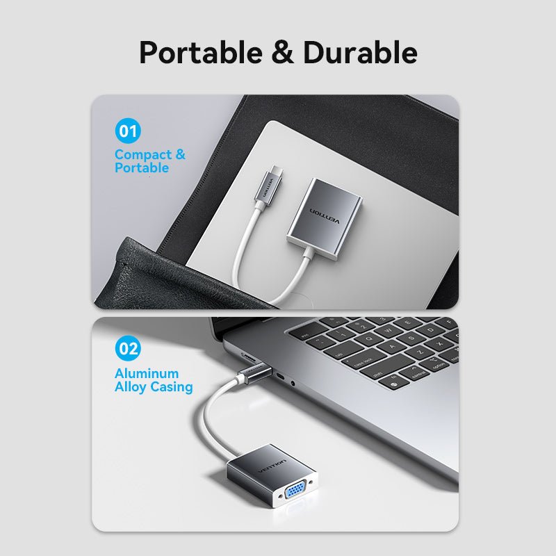 USB-C to VGA Converter 0.15M Silver Aluminium Alloy Type - Vention