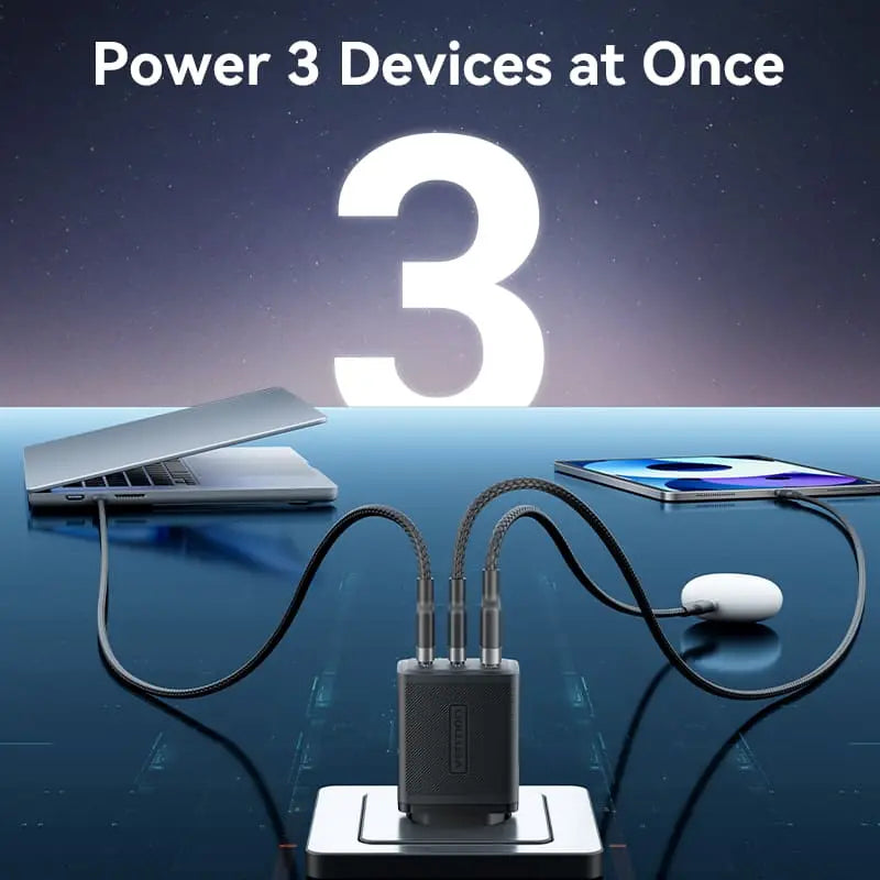 Vention 3-Port USB (C+C+A) GaN Charger (65W/65W/60W) EU-Plug - Vention