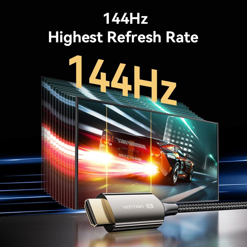 <tc>Vention</tc> 棉质编织 8K DisplayPort 公头转 HDMI 公头数据线 1.8M 黑色锌合金
