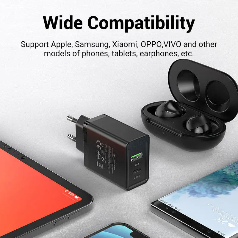 Vention 2-Port USB(A+C) Wall Charger (18W/20W) EU-Plug - Vention