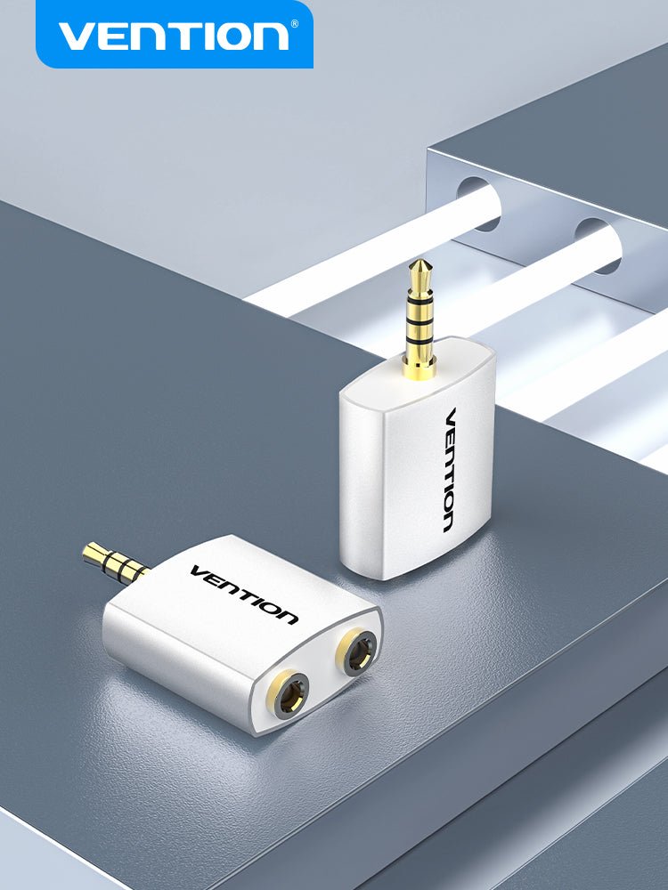 Vention 4 Pole 3.5mm Male to 2*3.5mm Female Audio Adapter Silvery Metal Type - Vention