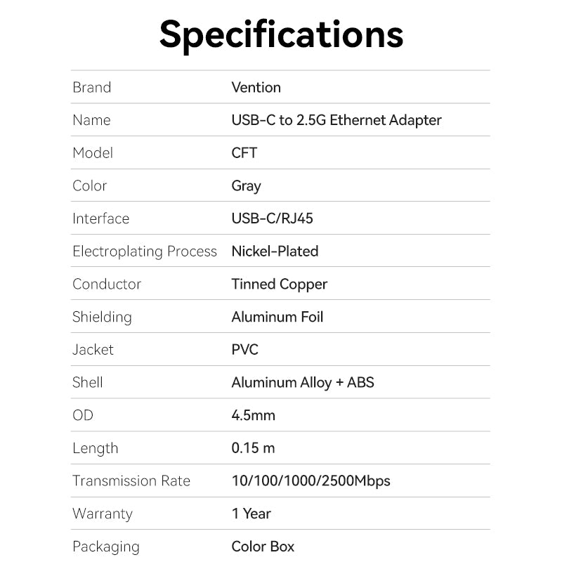 <tc>Vention</tc> Adaptateur USB-C vers Ethernet 2,5G