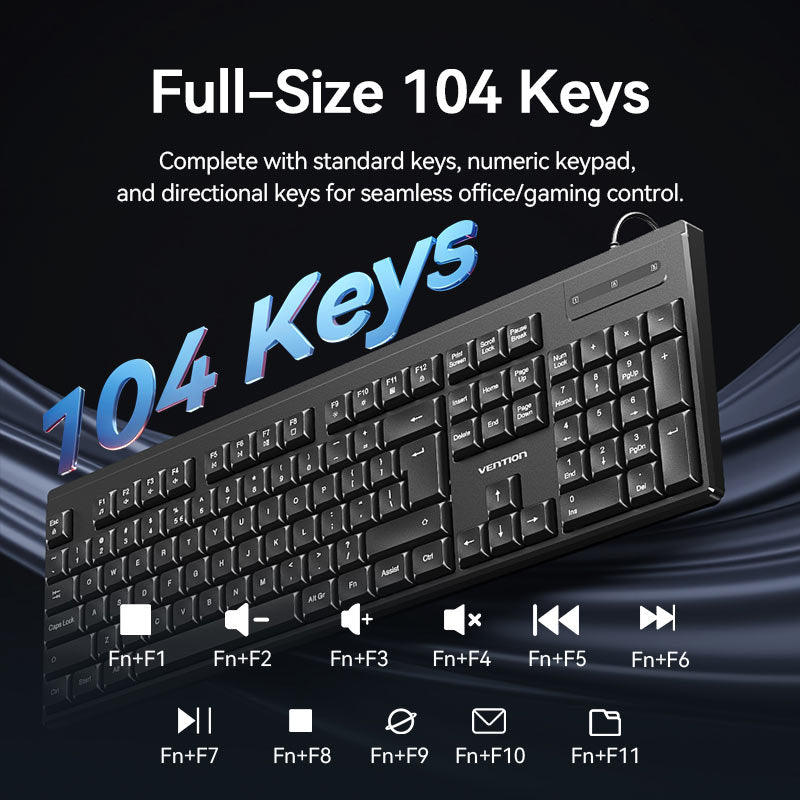 <tc>Vention</tc> Ensemble clavier et souris filaires USB silencieux pleine taille, noir, fin