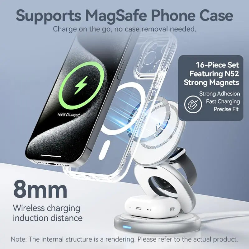 Vention 3-in-1 15W Wireless Charger Stand with MagSafe Silver - Vention