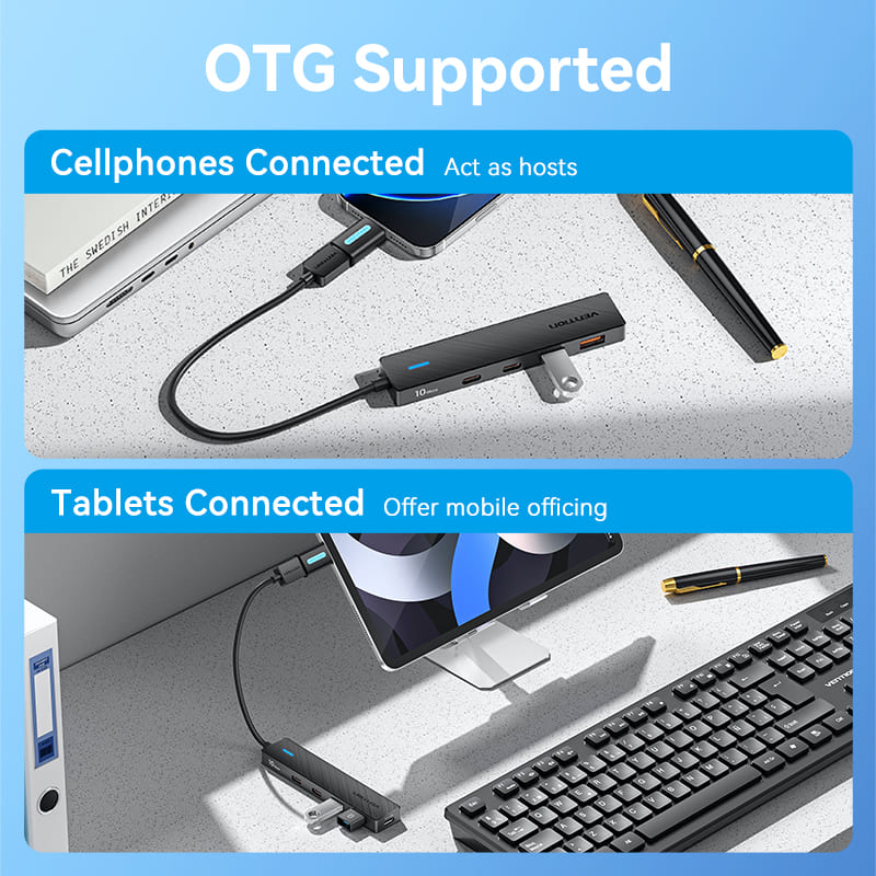 USB to USB 3.2 Gen 2 Type-C x 2/USB 3.2 Gen 2 Type-A x 2/USB-C 10G Hub 0.15M Black