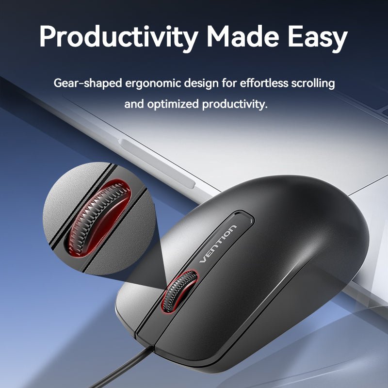 Vention 3-Button USB Wired Computer Mouse 1.5M Black - Vention