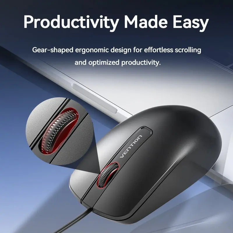 Vention 3-Button USB Wired Computer Mouse 1.5M Black - Vention