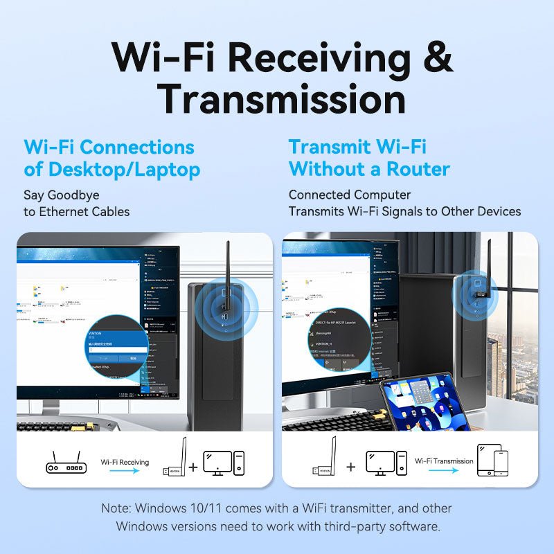 Vention AX900 USB Wi-Fi Dual Band Adapter With High Gain Antenna Black - Vention