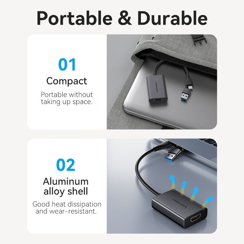 USB-C + USB-A to HDMI Adapter 0.15M Gray Aluminium Alloy Type