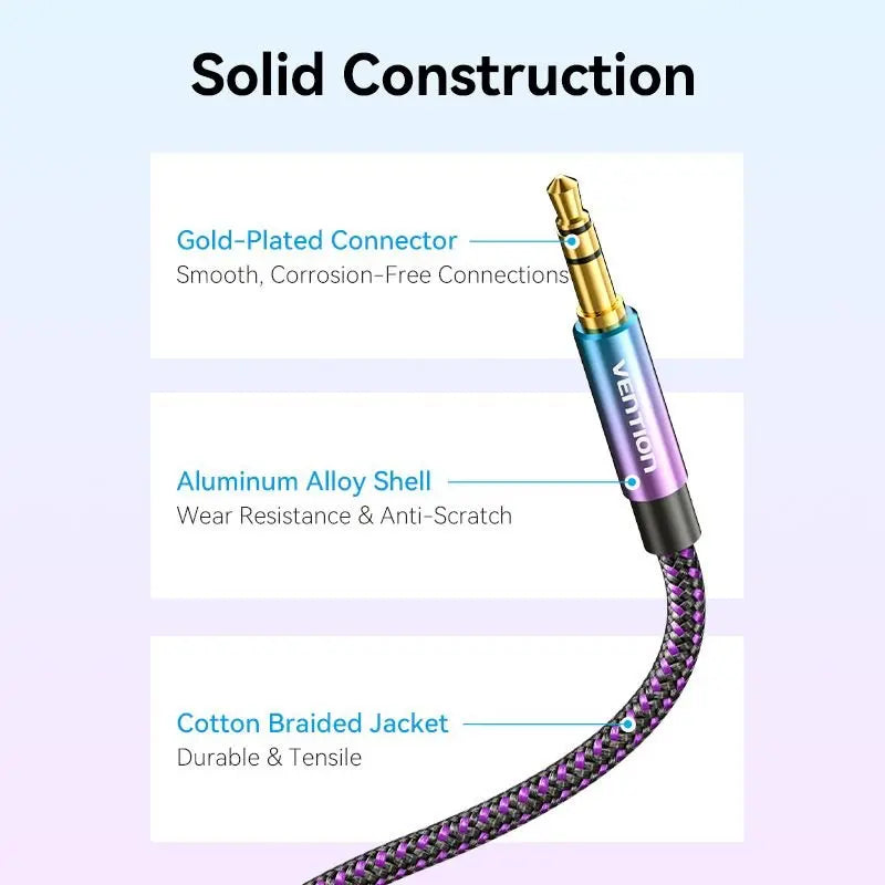 Vention Cotton Braided 3.5mm Male to Male Audio Cable 0.5/1/1.5/2/3/5M Purple Aluminum Alloy Type - Vention