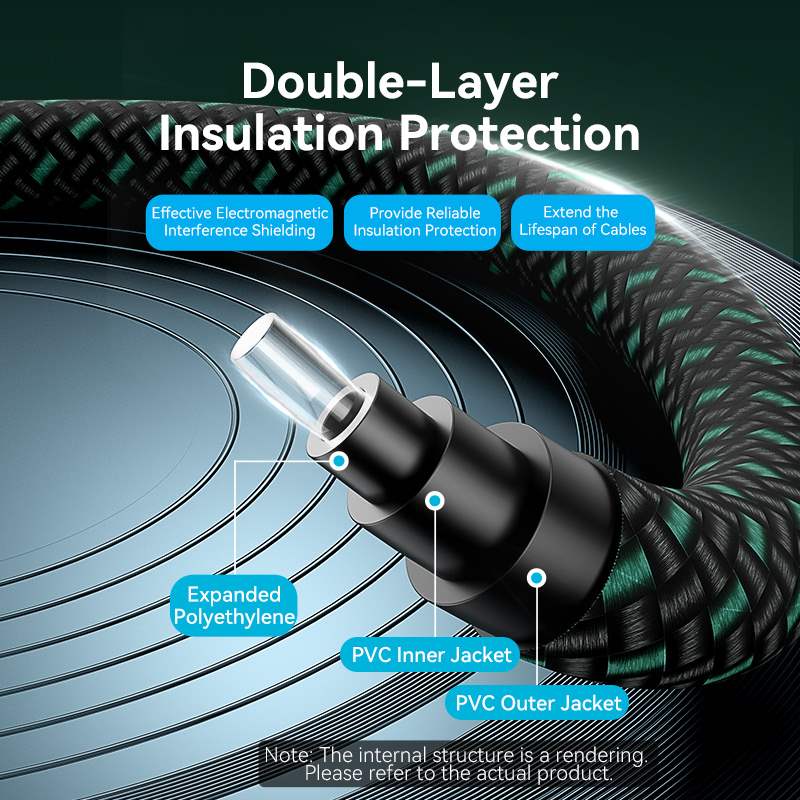 Vention Cotton Braided Optical Fiber Audio Cable 1/1.5/2/3/5/10M Green Copper Type