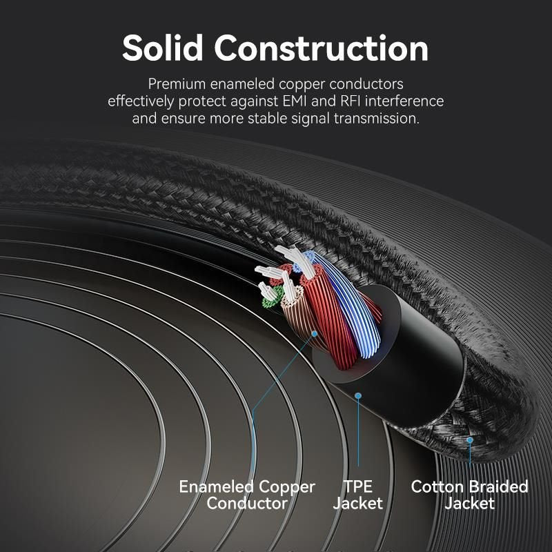 Vention Cotton Braided Dual 3.5mm TRS Male to 3.5mm Female Audio Cable 0.3M Black Aluminum Alloy Headphone Type (OMTP/CTIA) - Vention