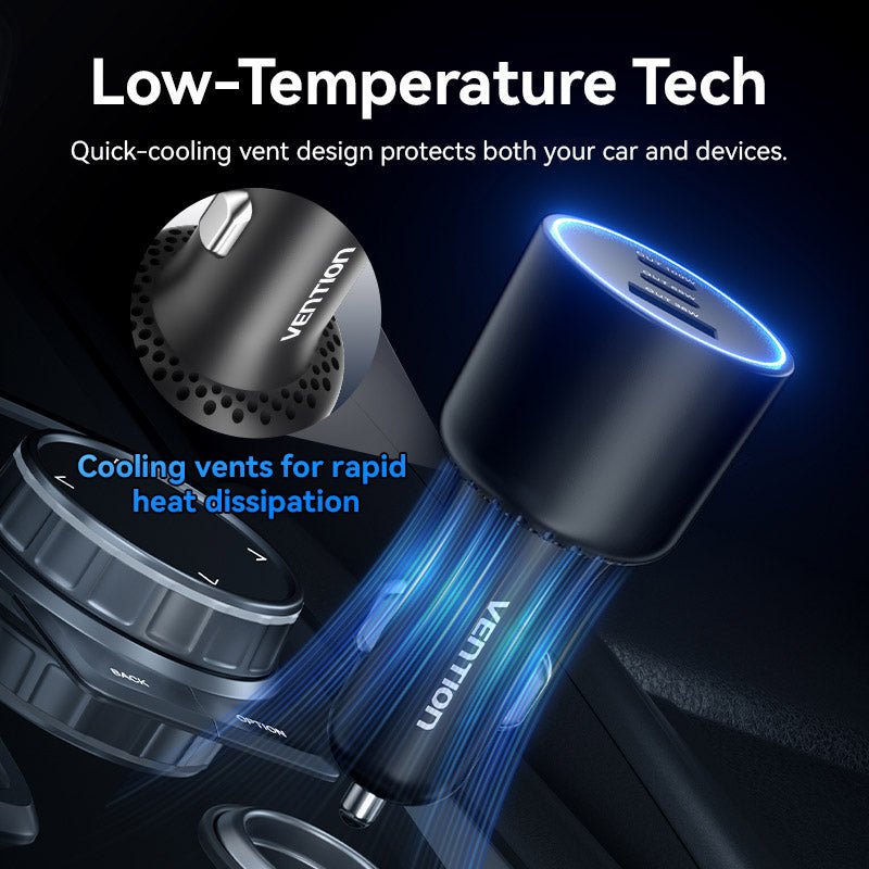 Vention Three-Port USB C+C+A (100W+65W+30W) Car Charger Black ABS Type - Vention