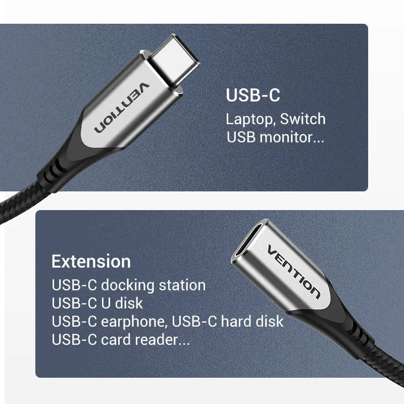 Vention Cotton Braided USB-C 3.1 Extension Cable - Vention